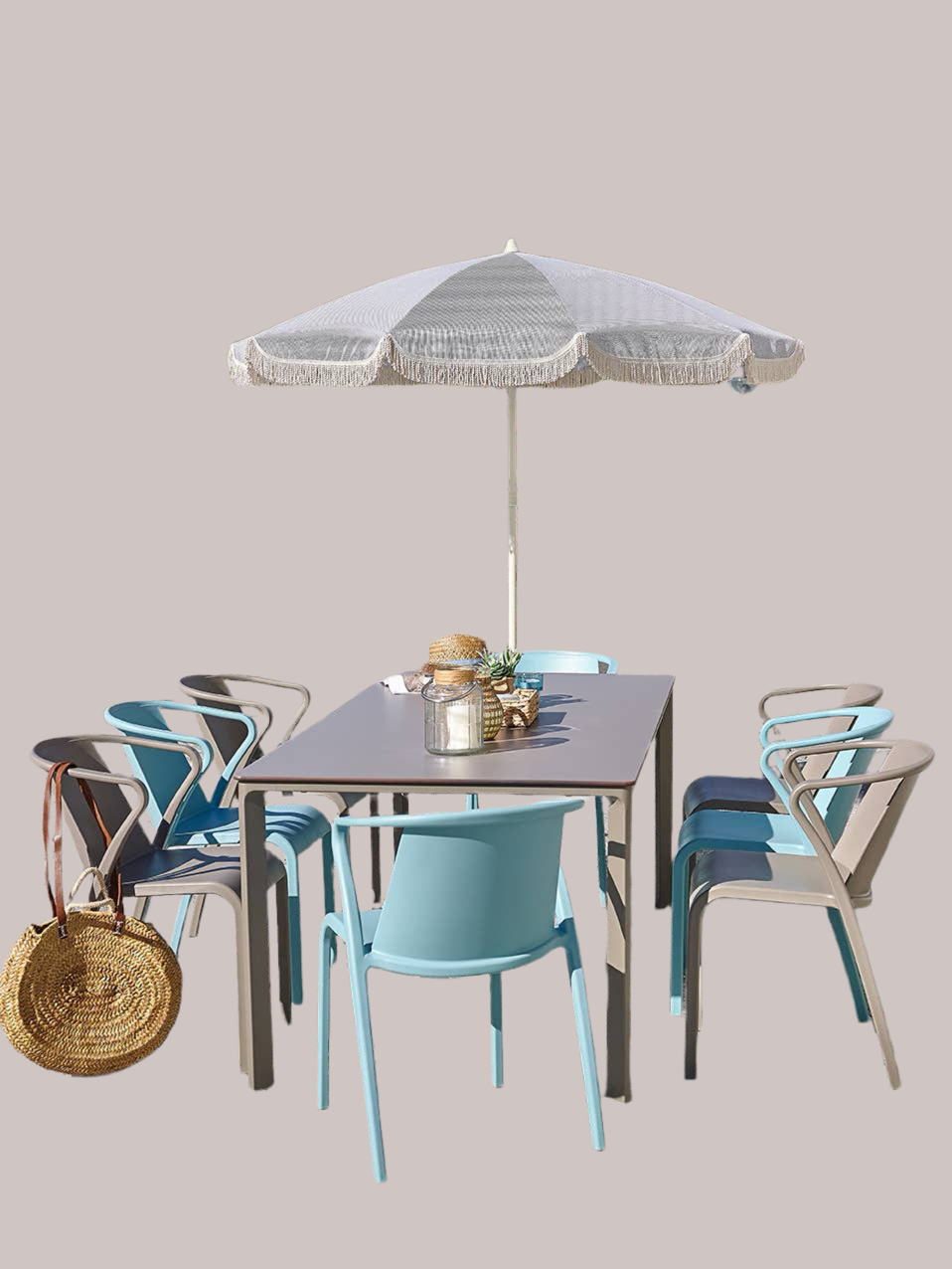 Striped w/ Fringe Patio/Beach Parasol - Curated Home Decor