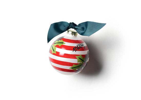 Holly Stripe Glass Ornament