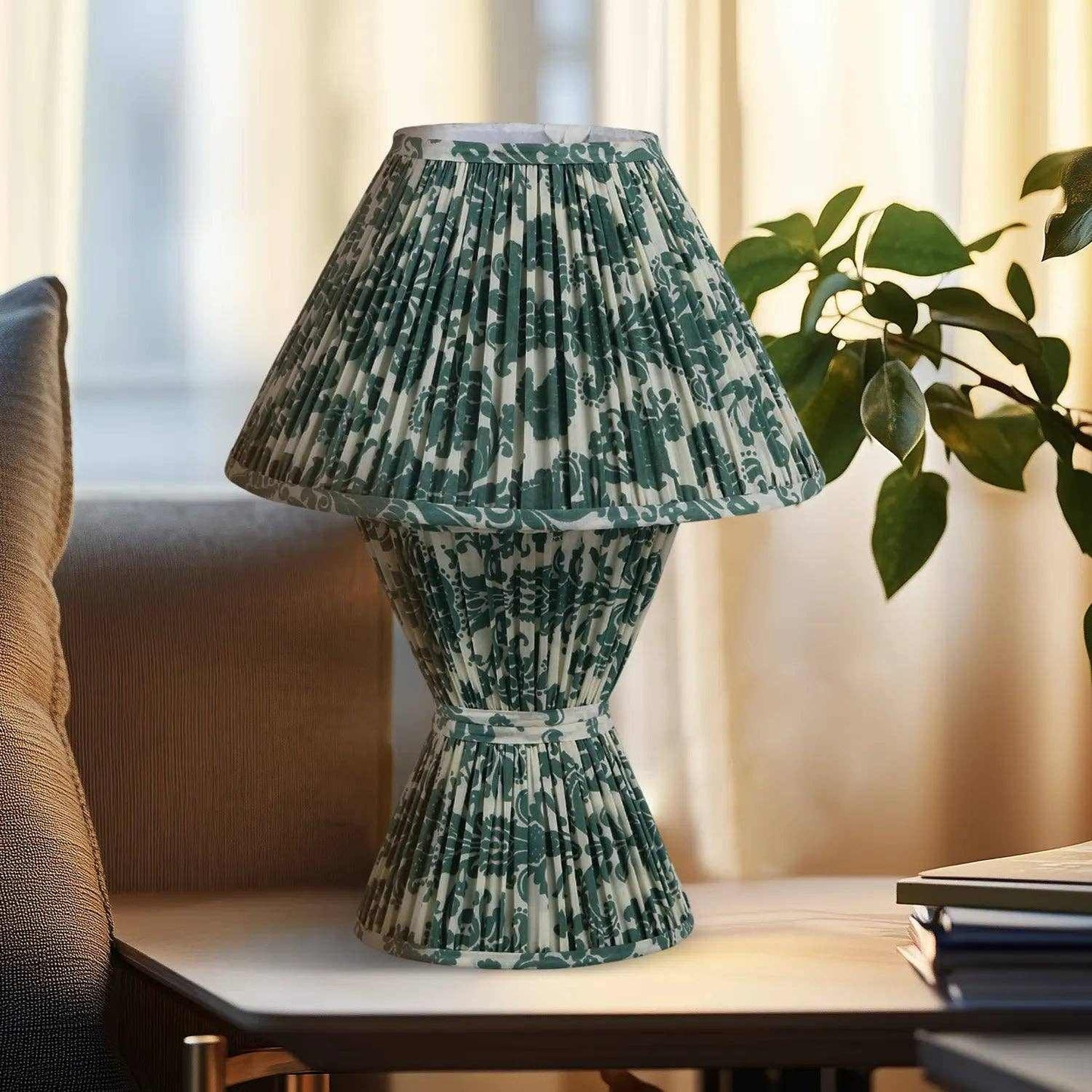 Verde Modern Table Lamp 13" x 19" – Handcrafted Pleated Fabric Bedside Lamp - Curated Home Decor