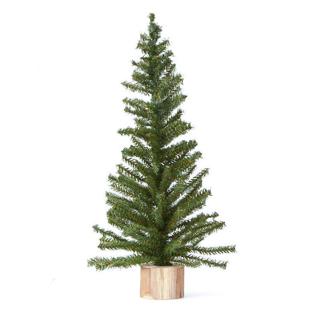 24" Mini Artificial Canadian Pine Tree w/ Wood Base - Curated Home Decor