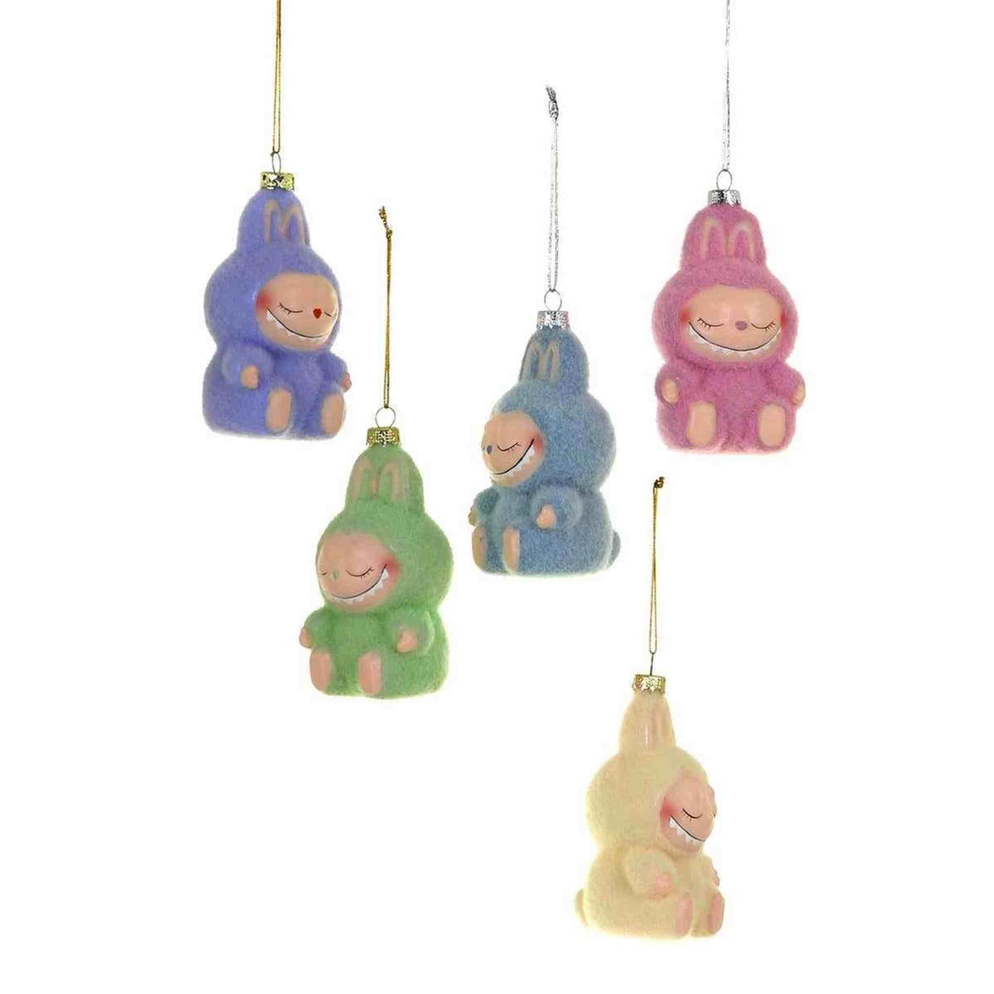 4" Glass Sleeping Monster Ornament in pink hanging holiday decoration