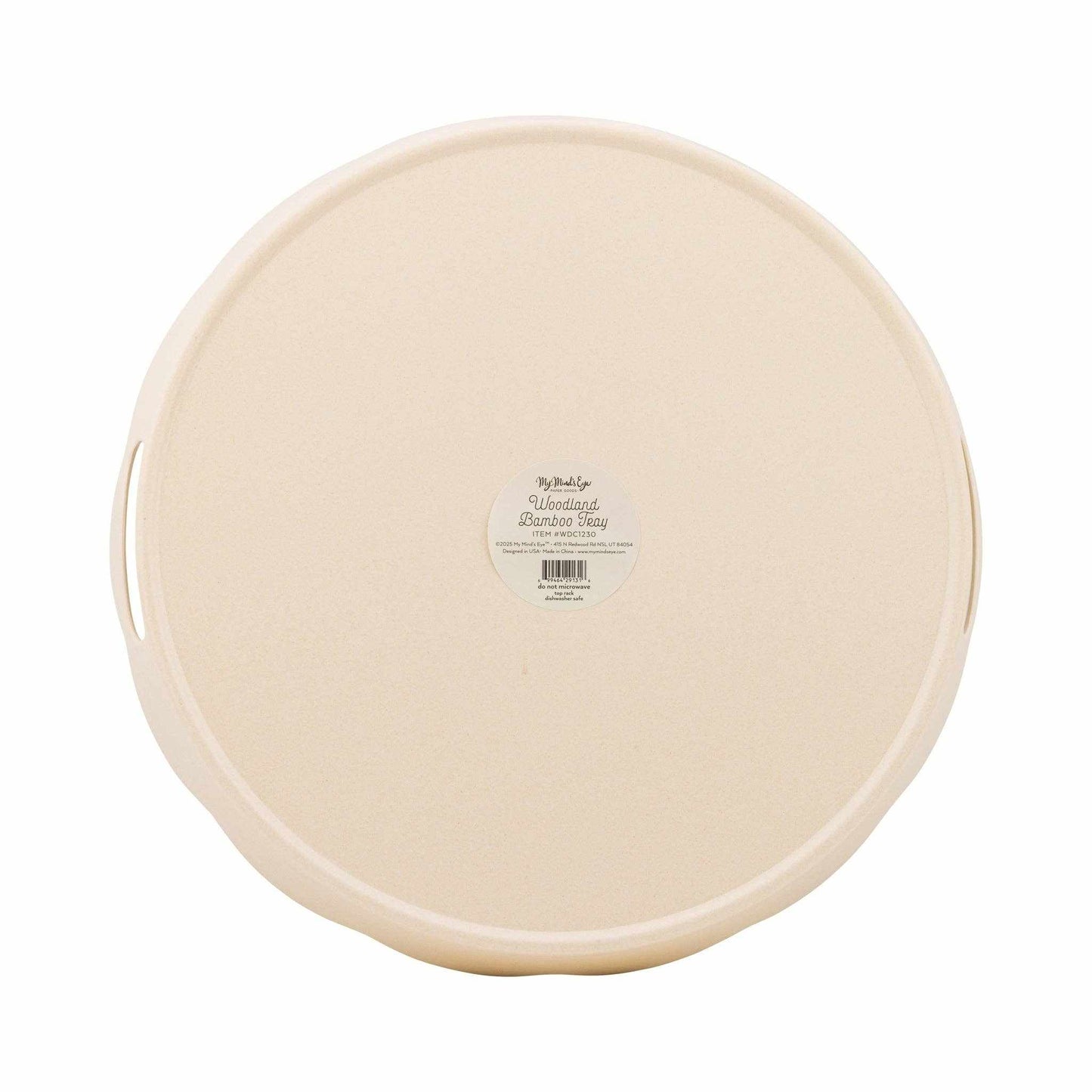 Round Woodland Christmas Bamboo Tray with scalloped sides and handles, eco-friendly and food safe