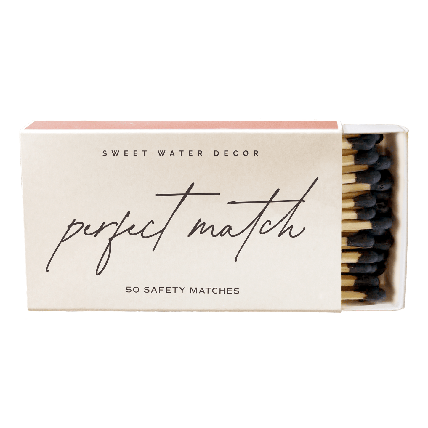 Box of Perfect Match Safety Matches with black tips and built-in side strike pad for easy lighting