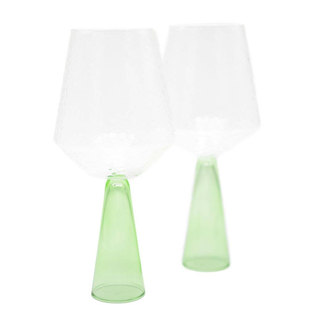 Brut Homeware - Wine Glass Claude, clear / green, set of 2: Glass - Curated Home Decor