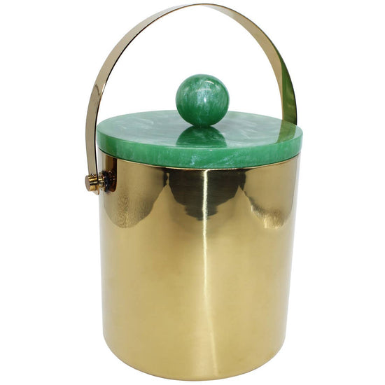Gold Ice Bucket with Green Resin Details