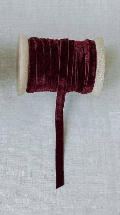 Hand Dyed Bordeaux Velvet Ribbon 10yds per spool - Set of 2 - Curated Home Decor