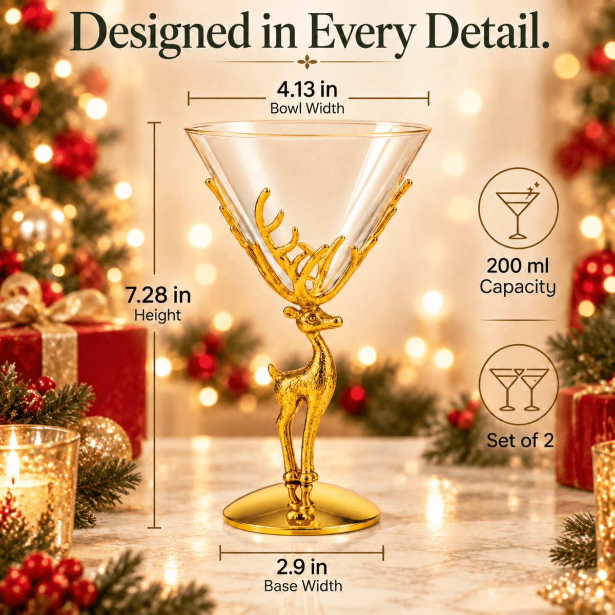 
                  
                    Golden Standing Stag Martini Glasses, Set of 2 - Curated Home Decor
                  
                