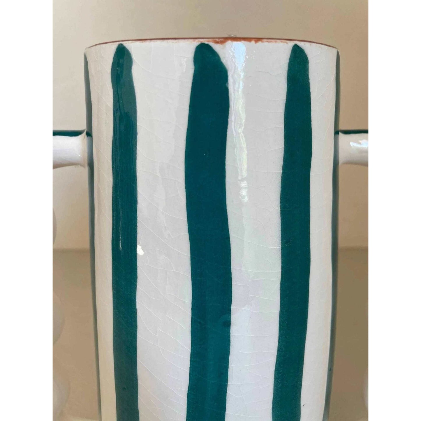 
                  
                    Fir Green and White Striped Abstract Ceramic Vase - Curated Home Decor
                  
                