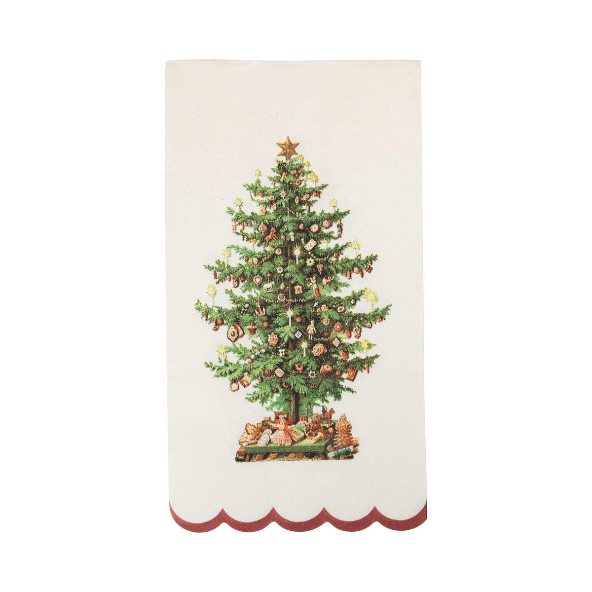 
                  
                    Christmas tree design on vintage-inspired Tree Dinner Napkins with scalloped edge, set of 24, 4.25x7.75 inch absorbent paper napkins for holiday gatherings
                  
                