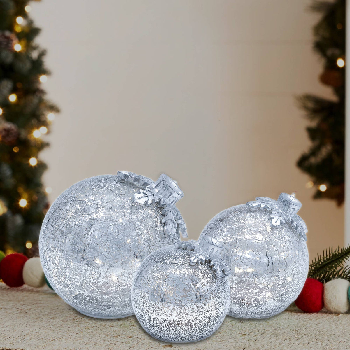 
                  
                    Battery-Operated Glass Tabletop Ornaments, Gold, Set of 3 - Curated Home Decor
                  
                