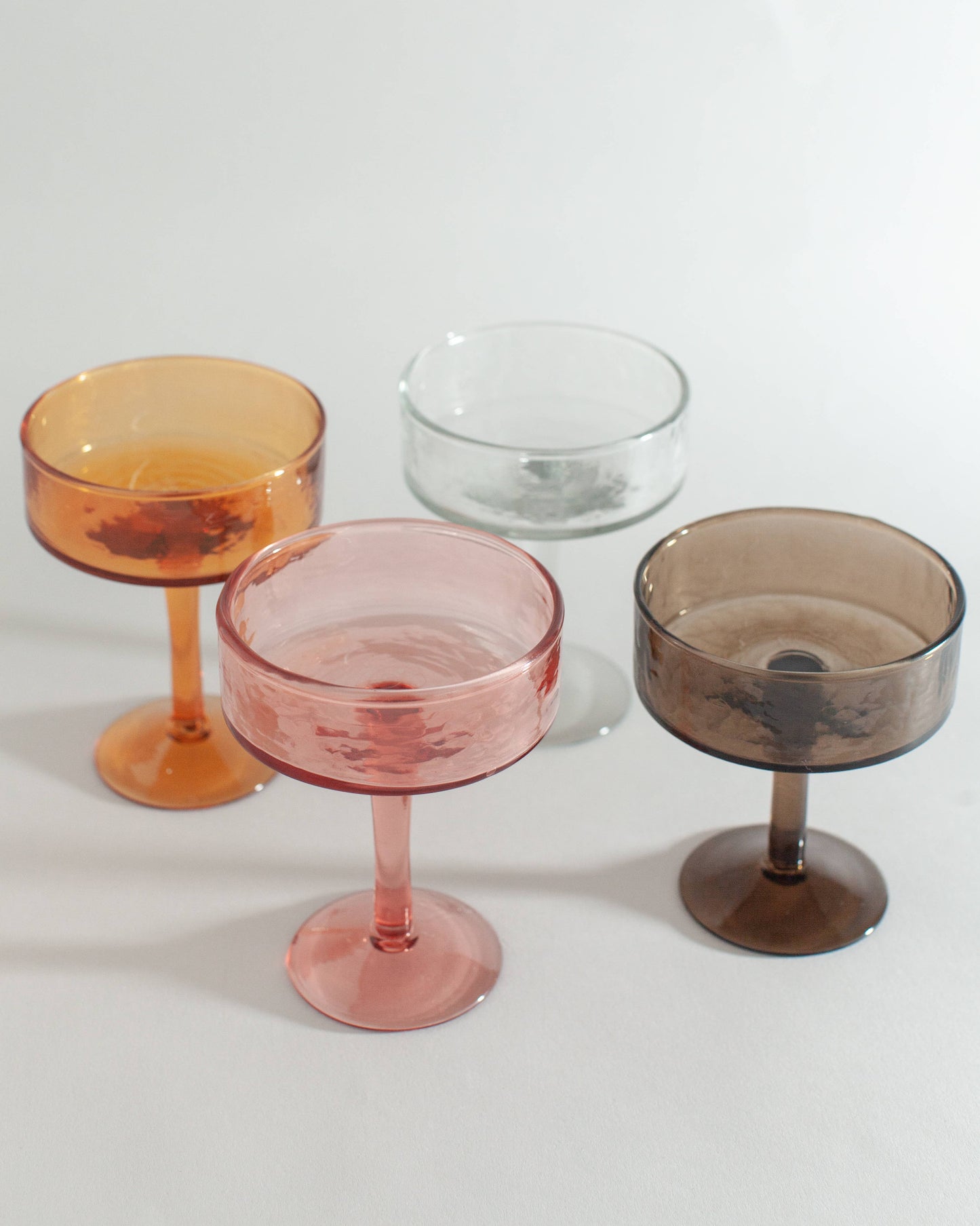 Creative Women - Handblown Hammered Coupe Cocktail Glass Pair: Smoke - Curated Home Decor