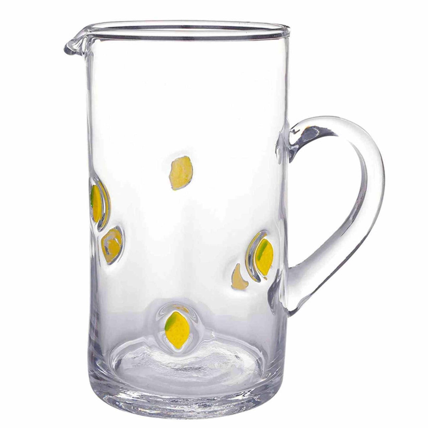 Clear glass Lemon Icon Glass Pitcher with playful lemon designs, perfect for summer beverages