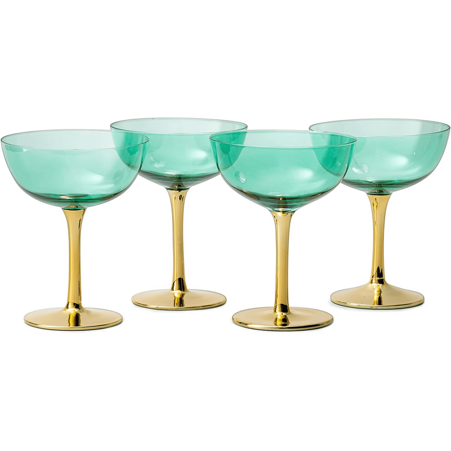 
                  
                    Gold & Green Coupe Art Deco Glasses, Gold | Set of 4 - Curated Home Decor
                  
                