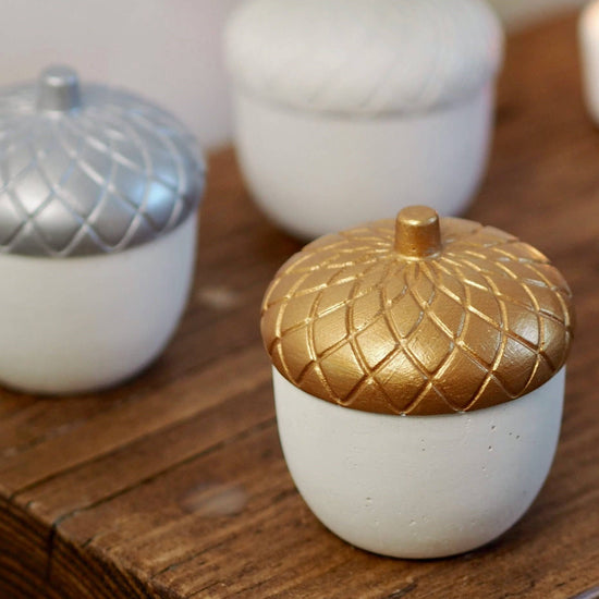 Concrete Acorn Paperweight: Solid White With Gold Top - Curated Home Decor