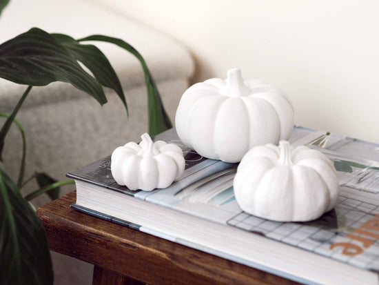 Concrete Pumpkin Decoration, neutral autumn decor: White / Lrg/Med/Sml Set - Curated Home Decor