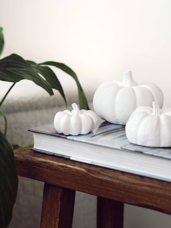 Concrete Pumpkin Decoration, neutral autumn decor: White / Lrg/Med/Sml Set - Curated Home Decor