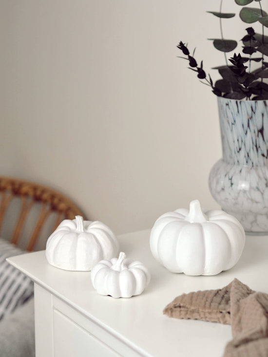 Concrete Pumpkin Decoration, neutral autumn decor: White / Lrg/Med/Sml Set - Curated Home Decor