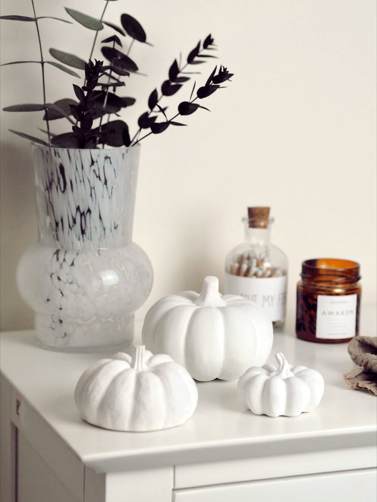 Concrete Pumpkin Decoration, neutral autumn decor: White / Lrg/Med/Sml Set - Curated Home Decor