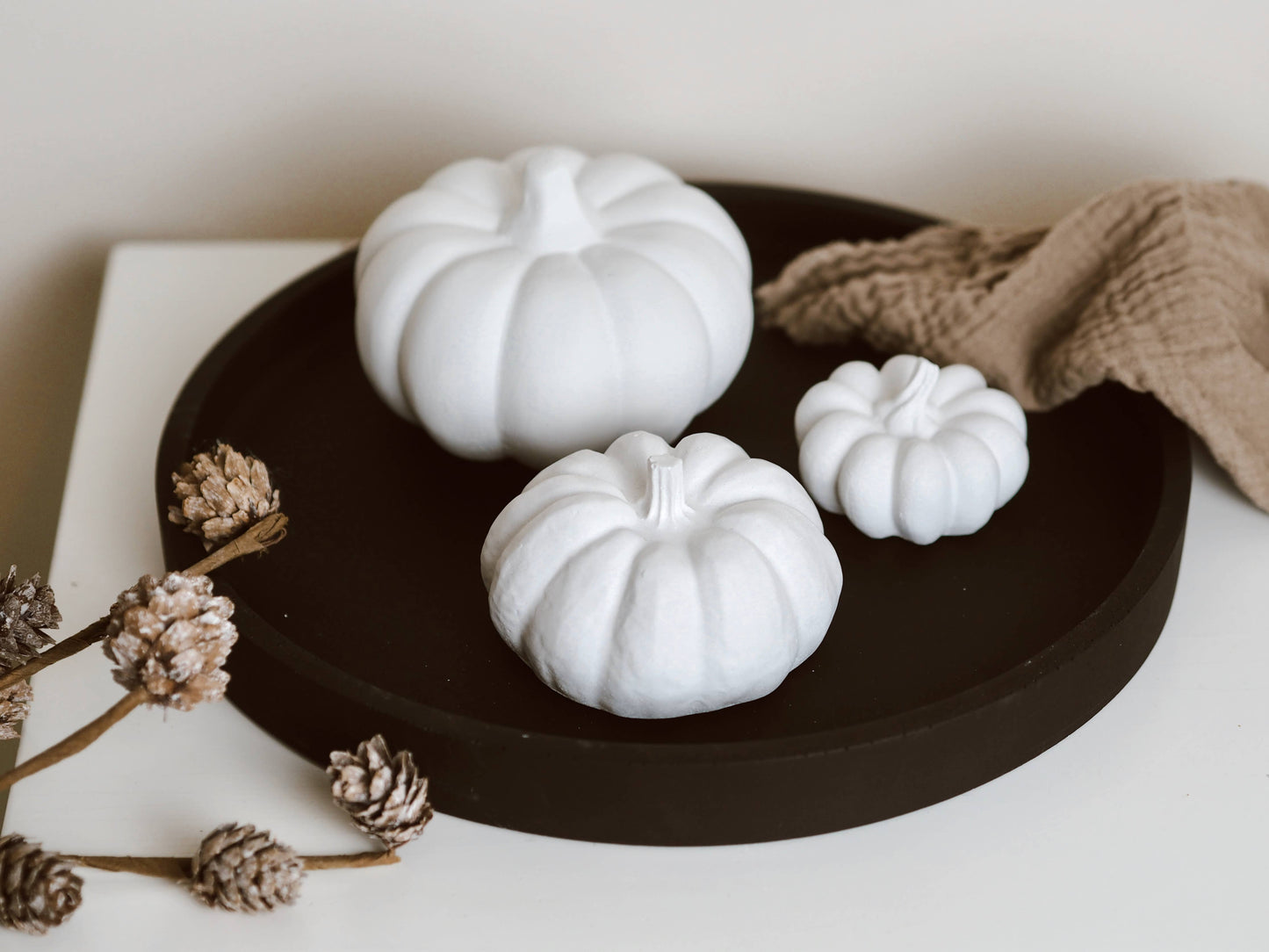 Concrete Pumpkin Decoration, neutral autumn decor: White / Lrg/Med/Sml Set - Curated Home Decor