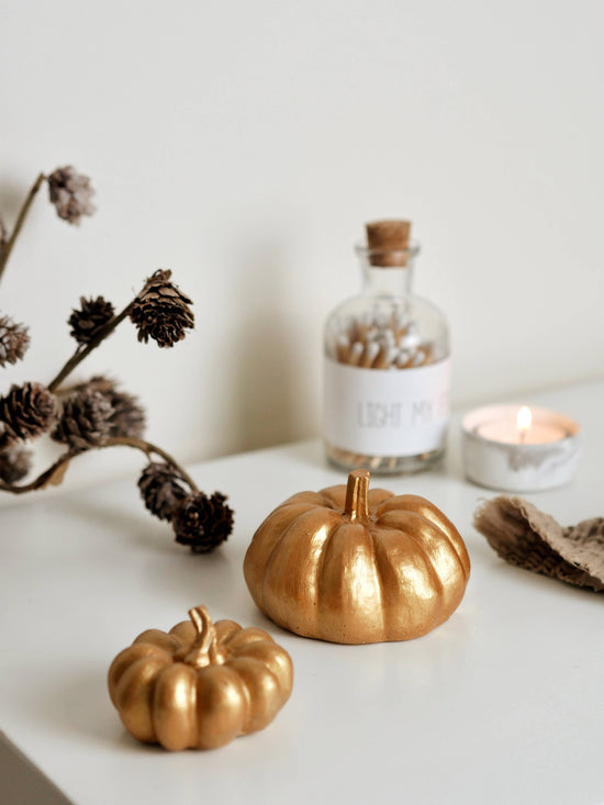 Medium Gold Concrete Pumpkin Decoration - Curated Home Decor