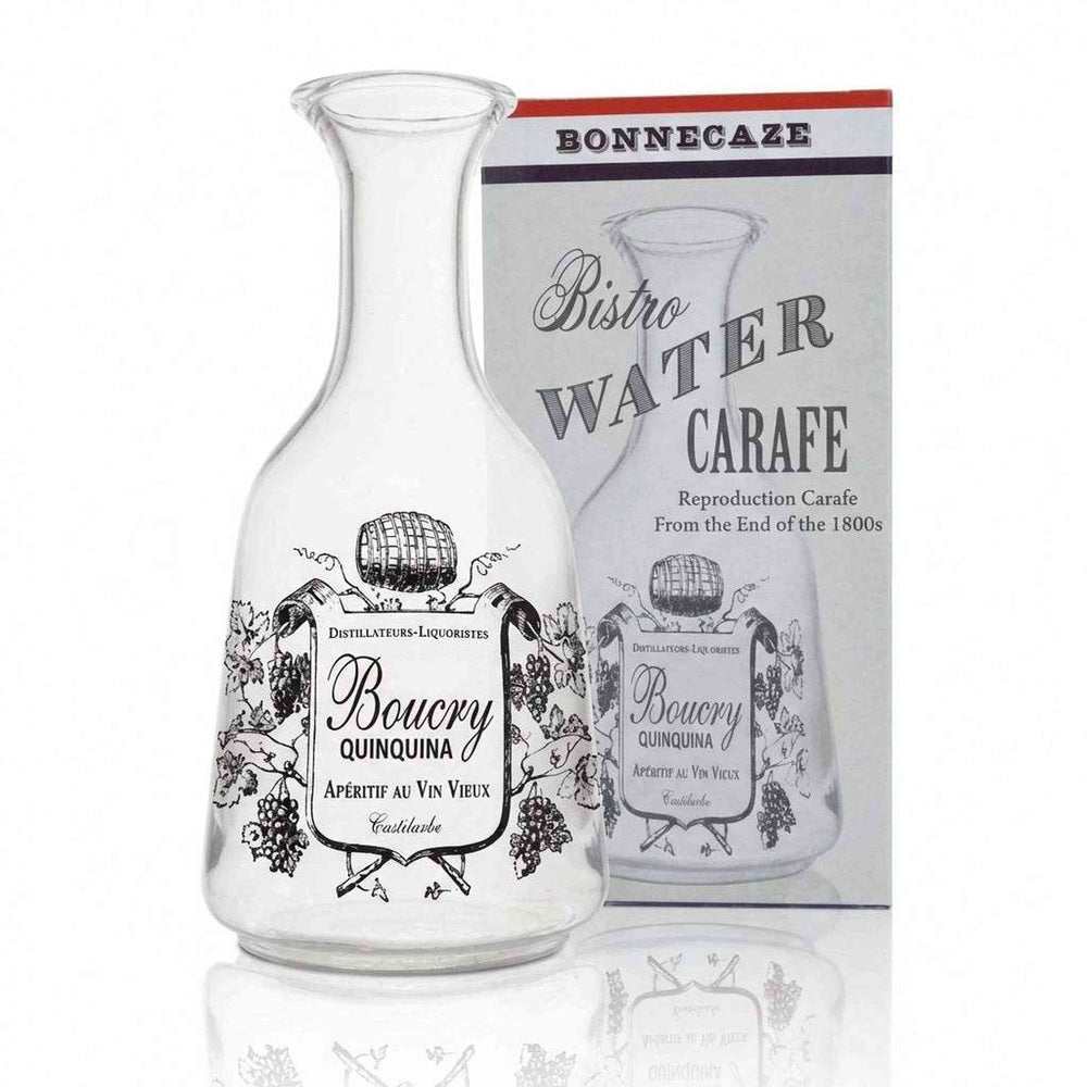 Mouth-blown French Boucry glass carafe for absinthe preparation, clear glass, 9.25" tall, 25 fl oz capacity