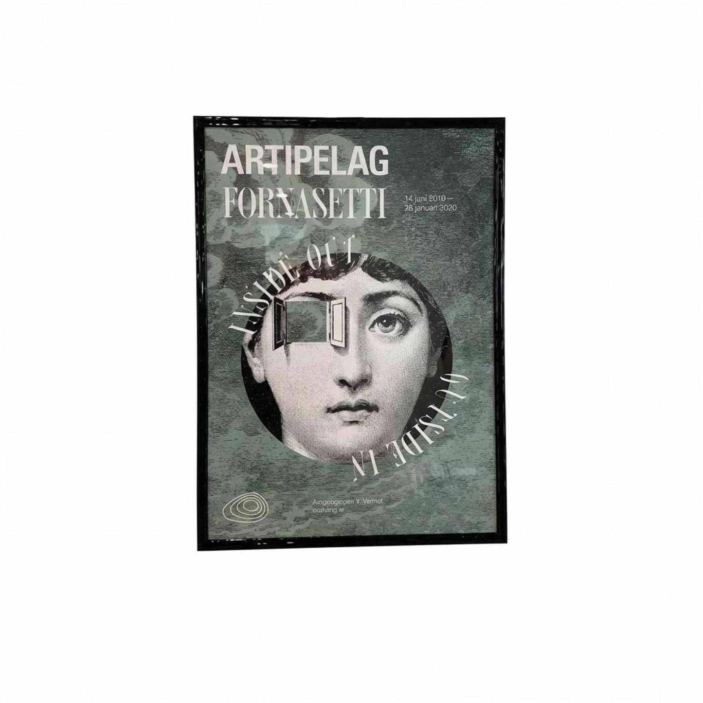 Limited edition Fornasetti framed exhibition poster titled INSIDE OUT / OUTSIDE IN, brand new condition