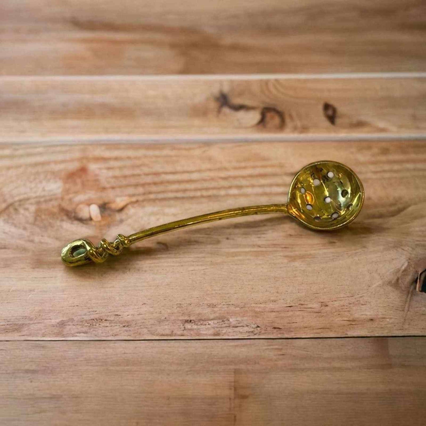 Small brass ladle with holes for tea and soup, hand wash only kitchen charm