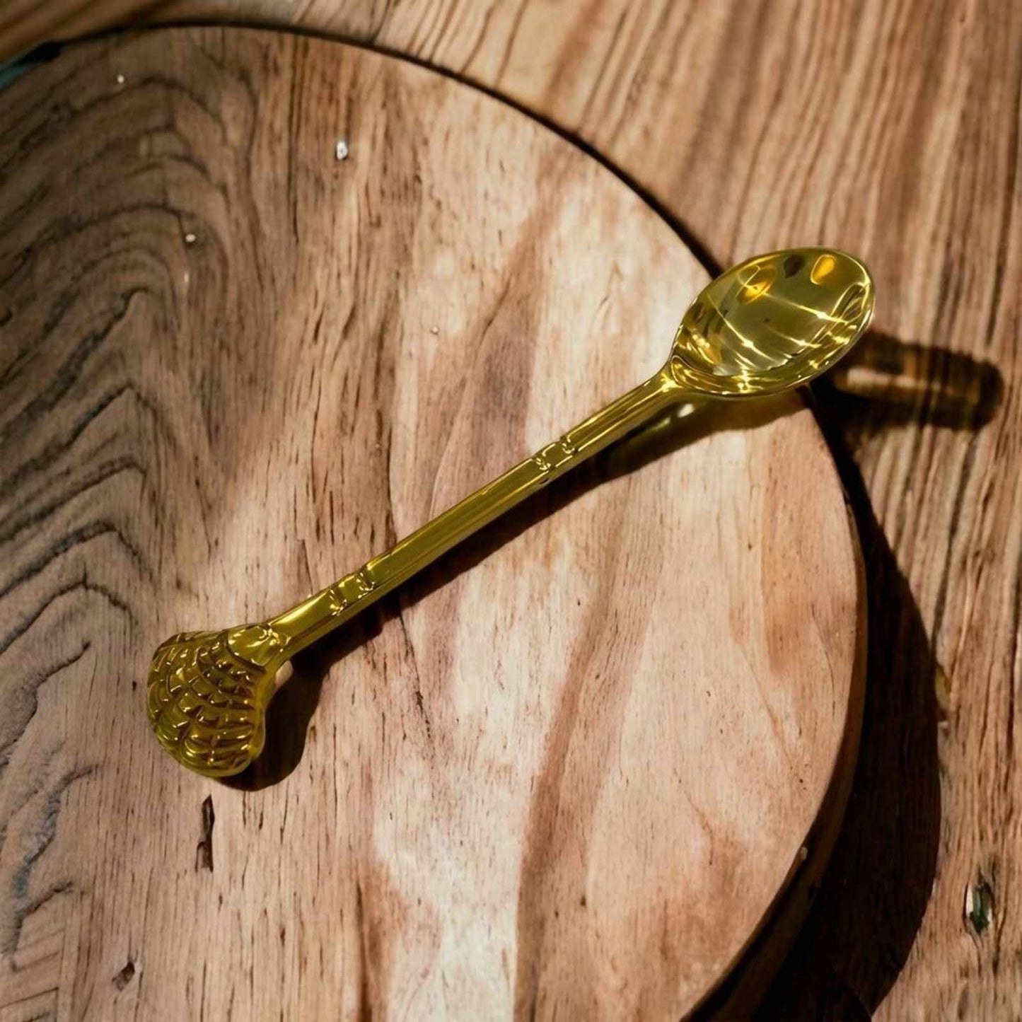 Set of 6 polished brass shell spoons with unique design and durable finish