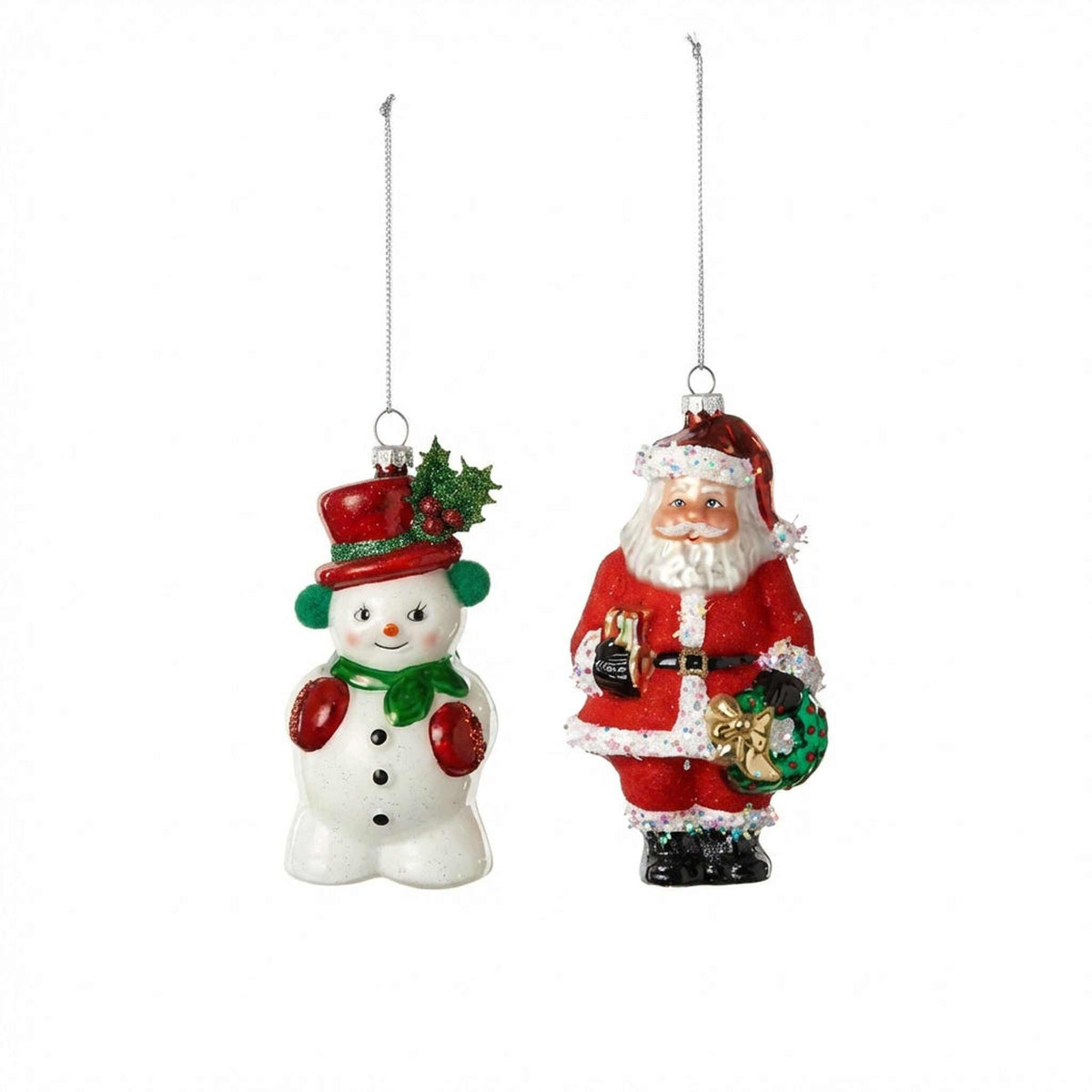 Vintage-Style Santa & Snowman Glass Ornaments – 5.5" - Curated Home Decor