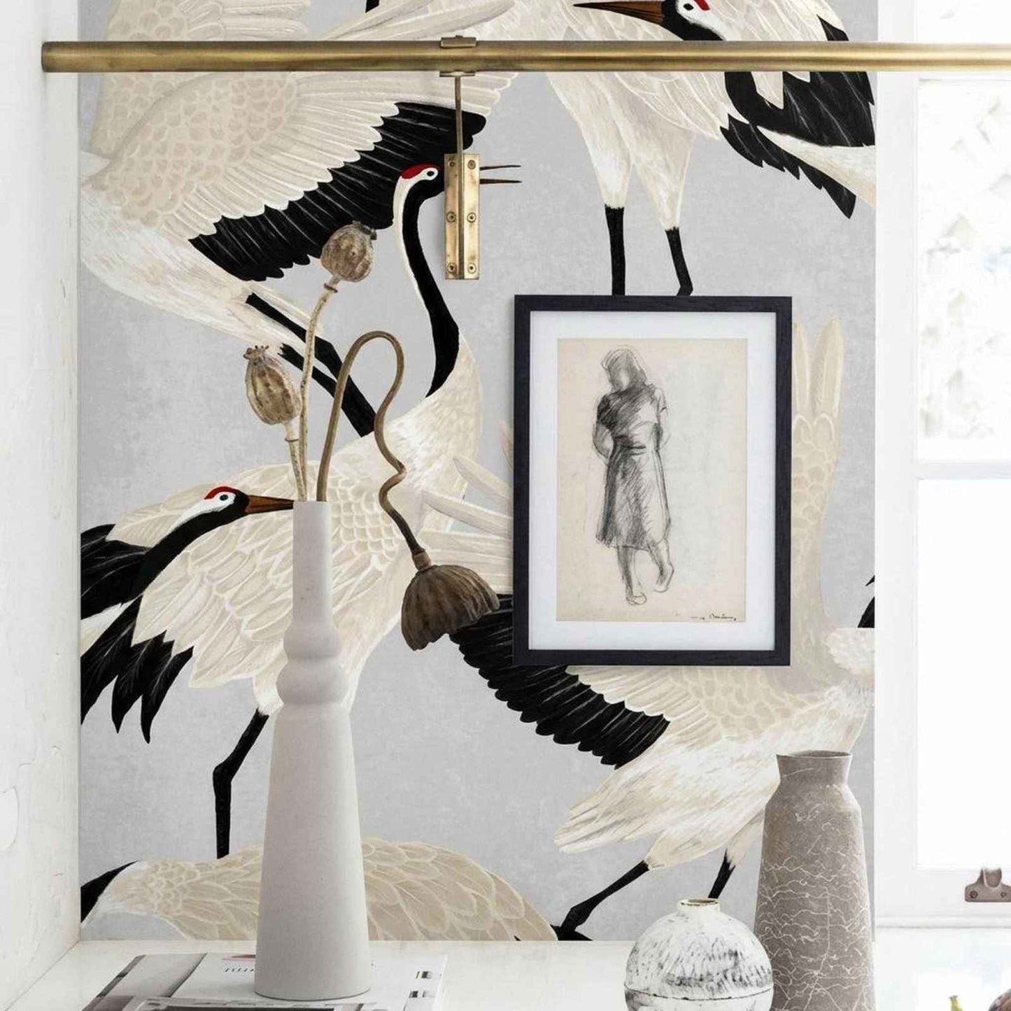 
                  
                    Grey Heron Asian Wallpaper - Curated Home Decor
                  
                
