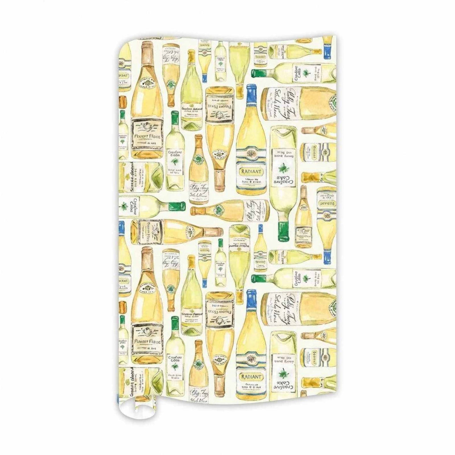 Handpainted white wine bottles gift wrap roll measuring 30 by 8 feet