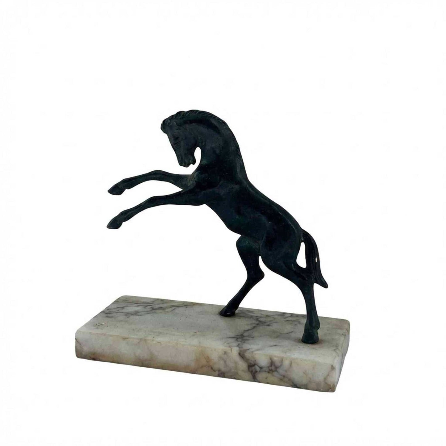 Vintage mid 20th century bronze horse sculpture on marble base with red felt.