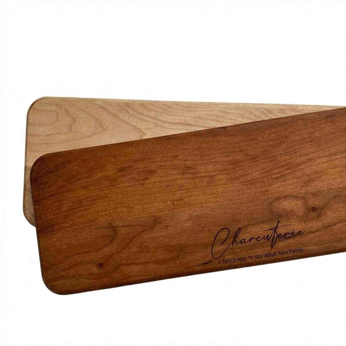 Long handle charcuterie board made of wood with food-safe finish, 20-inch length for easy serving at parties