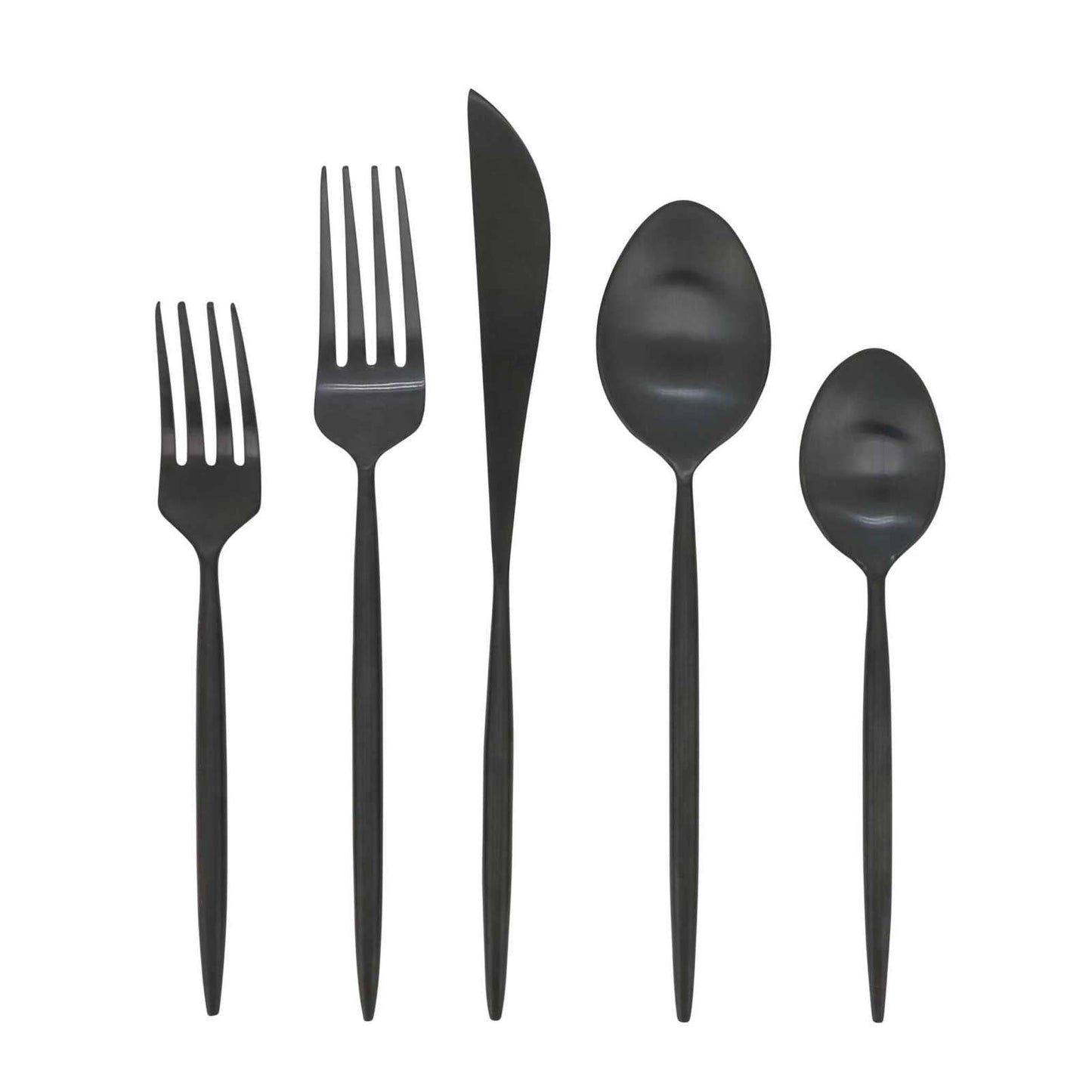 Black stainless steel flatware set with sleek modern design for everyday use