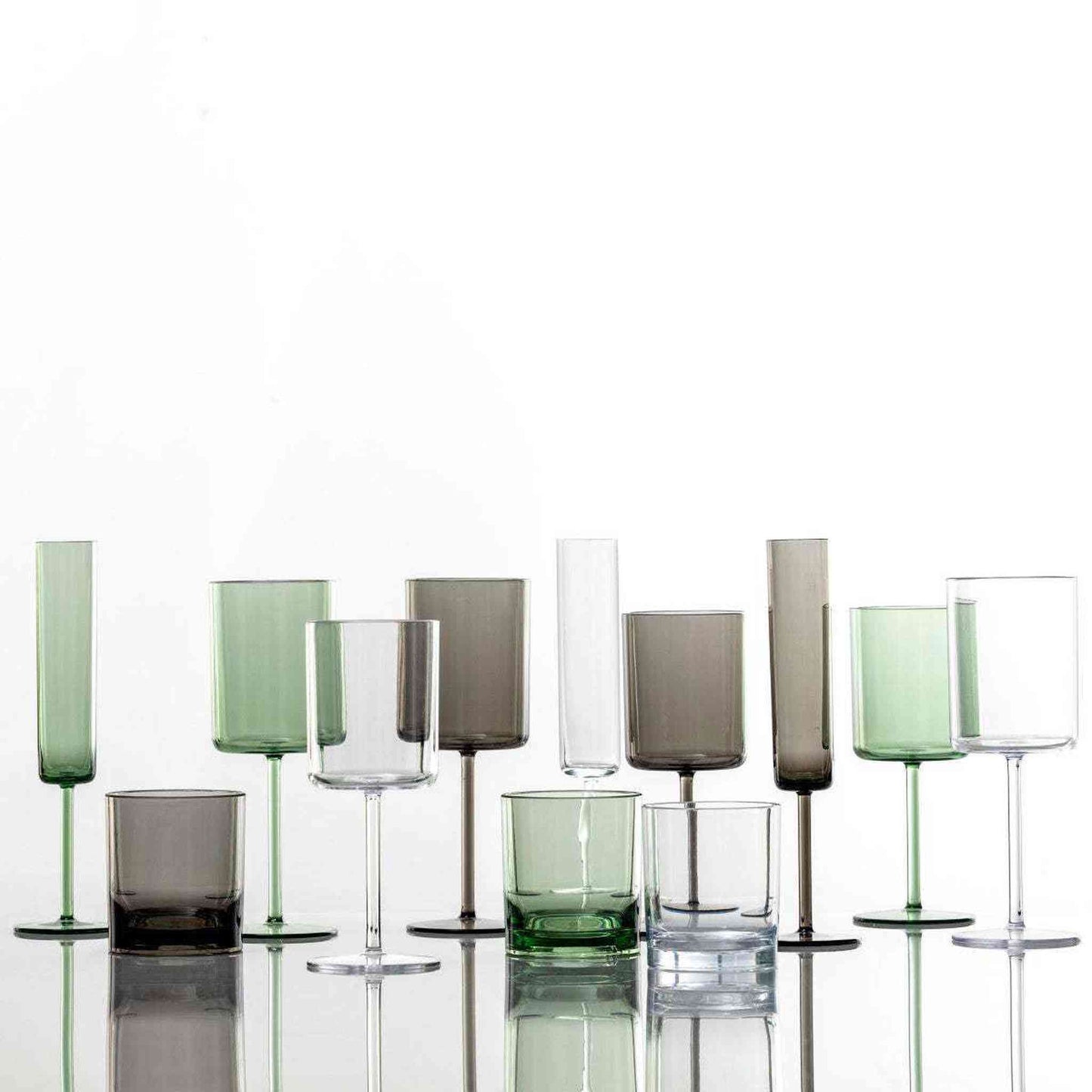 Set of acrylic gray double drinkware 14oz cups including shatter-resistant plastic tumblers in various green and gray shades