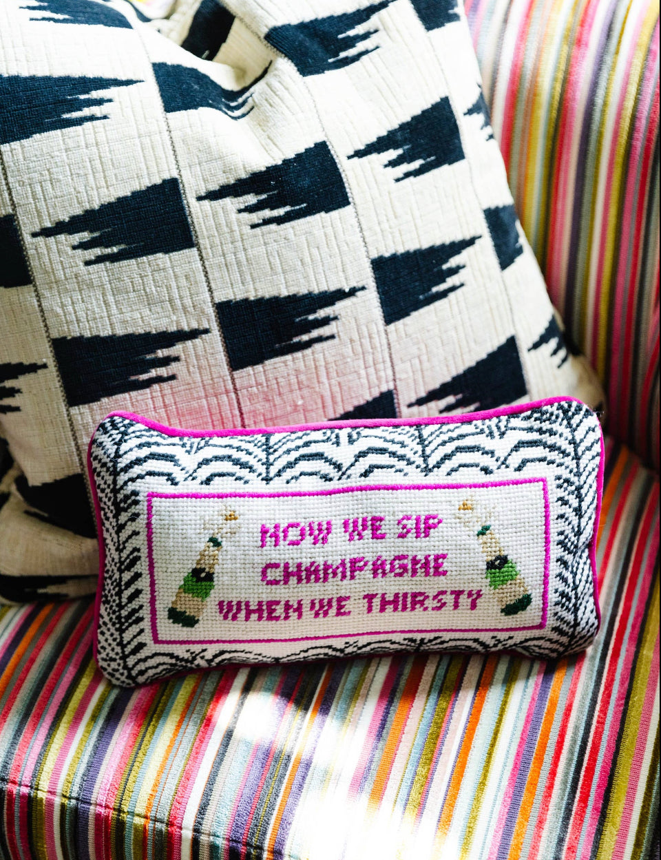 Now We Sip Needlepoint Pillow - Curated Home Decor