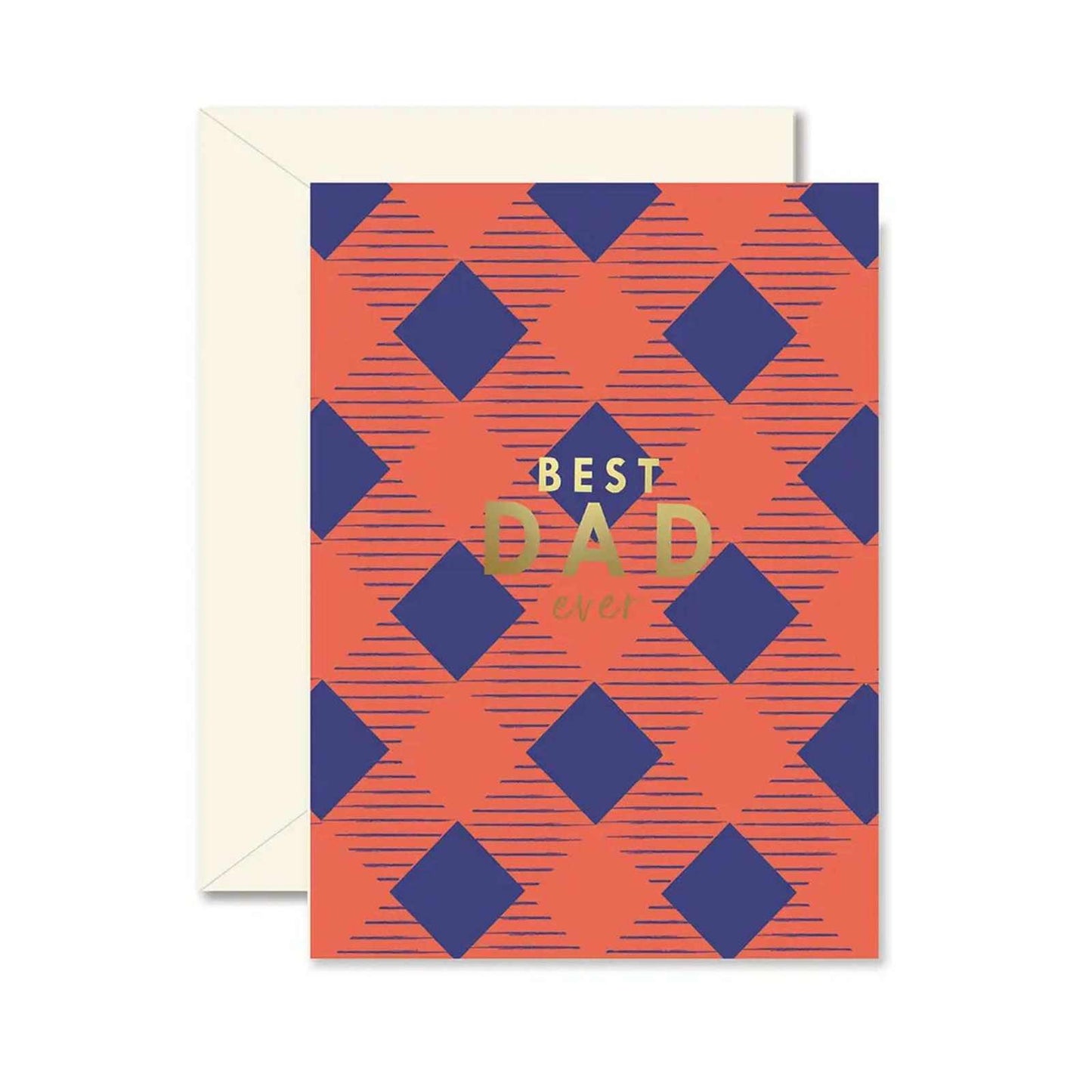 Best Dad Ever Card with gold foil on 4.25x5.5 inch folded greeting card in plastic sleeve