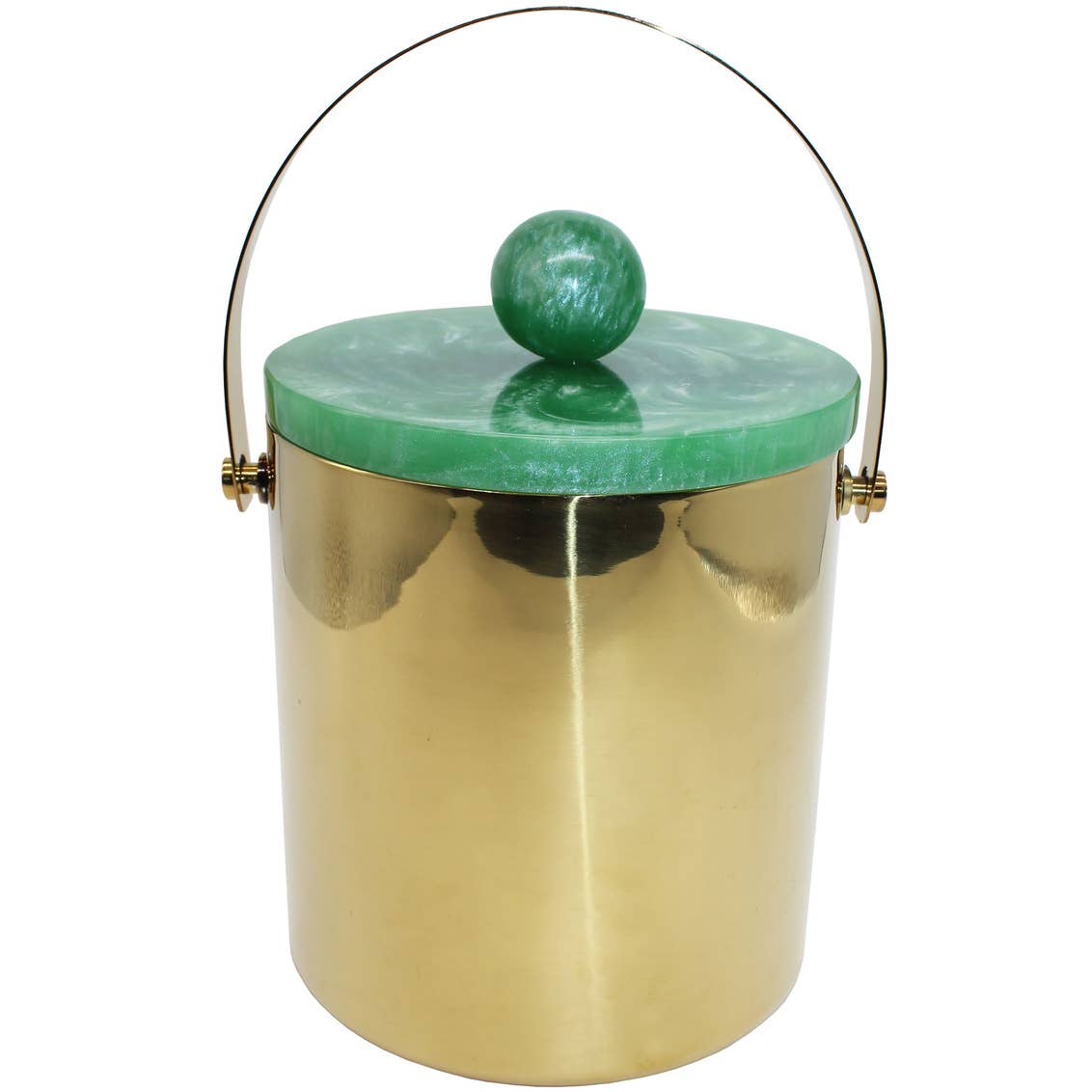 Gold Ice Bucket with Green Resin Details - Curated Home Decor