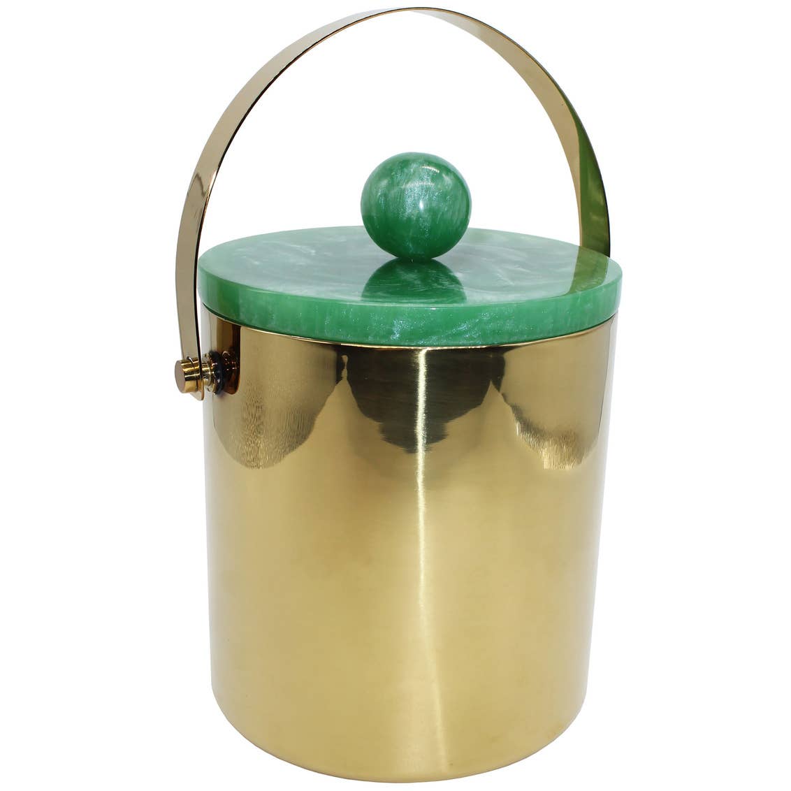 Gold Ice Bucket with Green Resin Details - Curated Home Decor