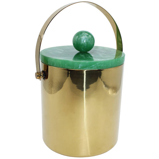 Gold Ice Bucket with Green Resin Details - Curated Home Decor