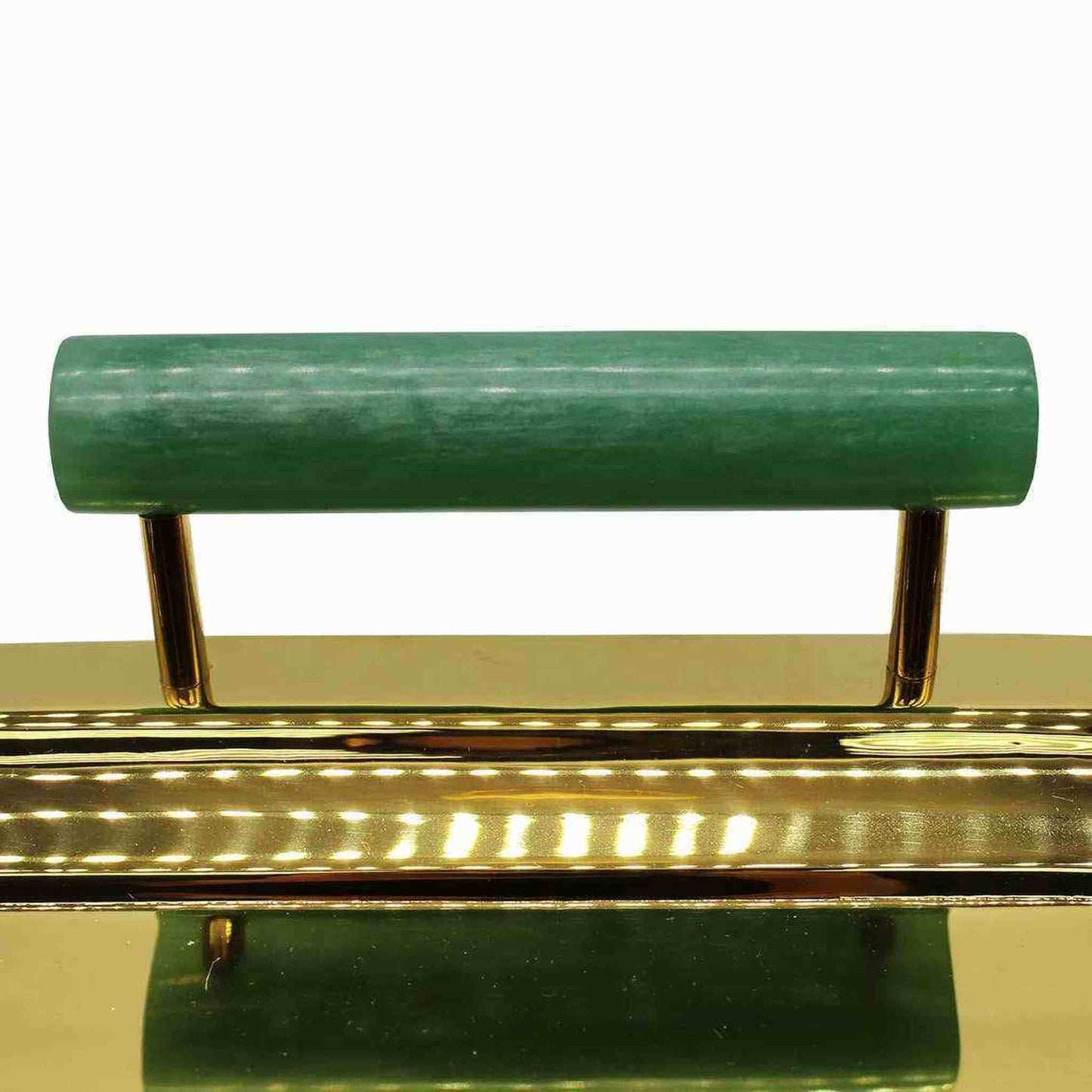 Gold tray with green resin handles stainless steel gold finish luxury serving tray