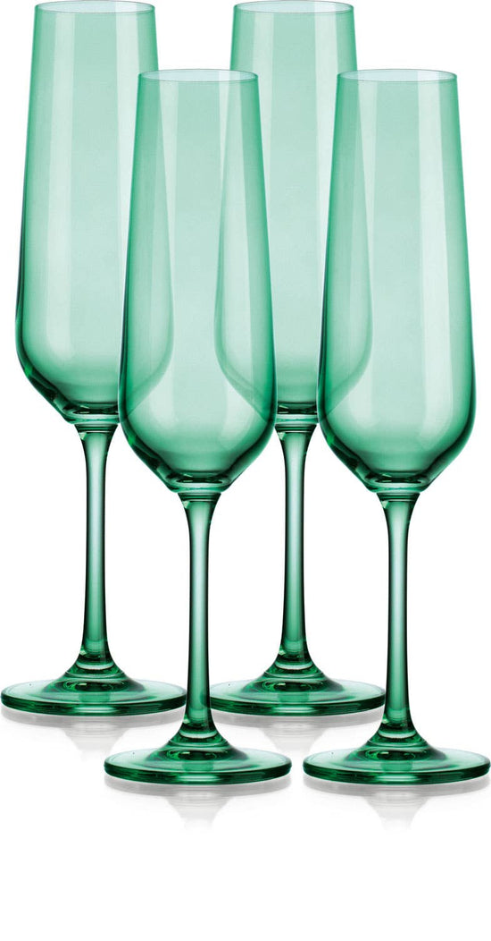 Colored Crystal  Set of Four Colored Champagne Flutes-GREEN - Curated Home Decor