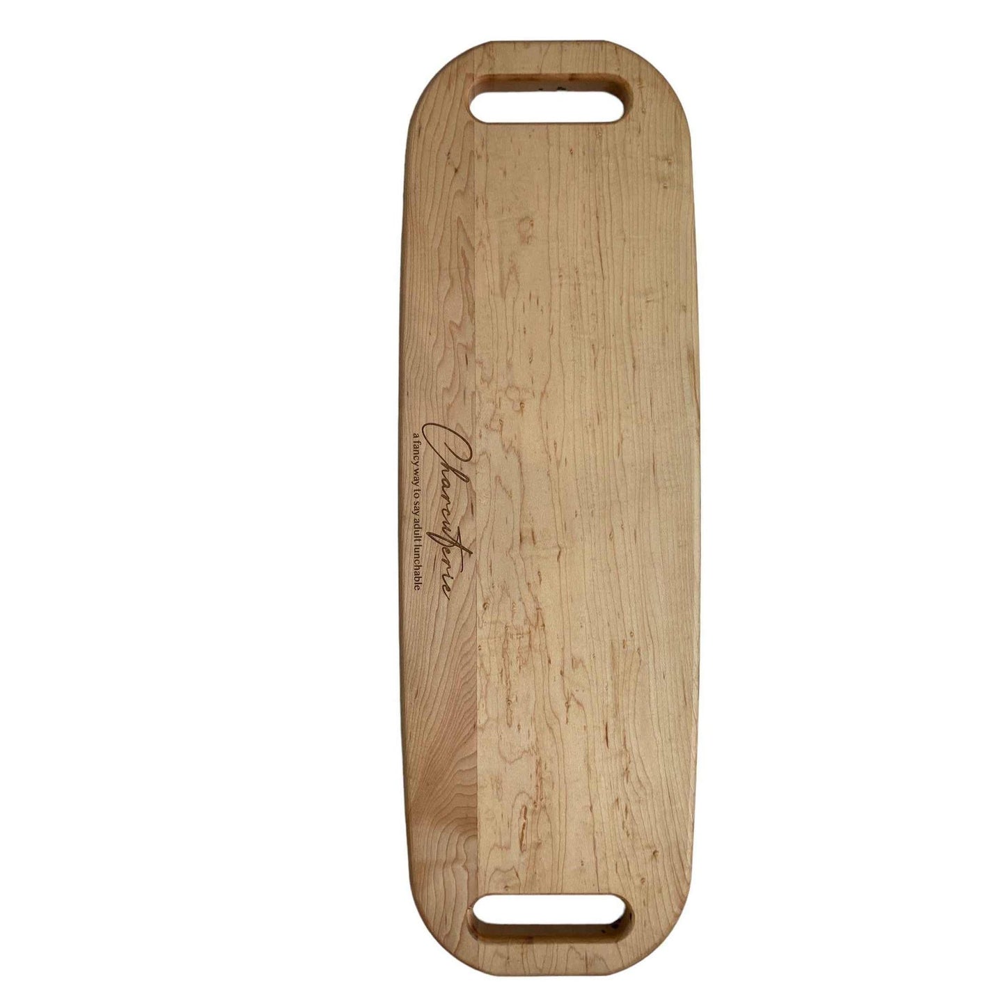 
                  
                    Large engraved charcuterie wood board with handles for serving snacks
                  
                