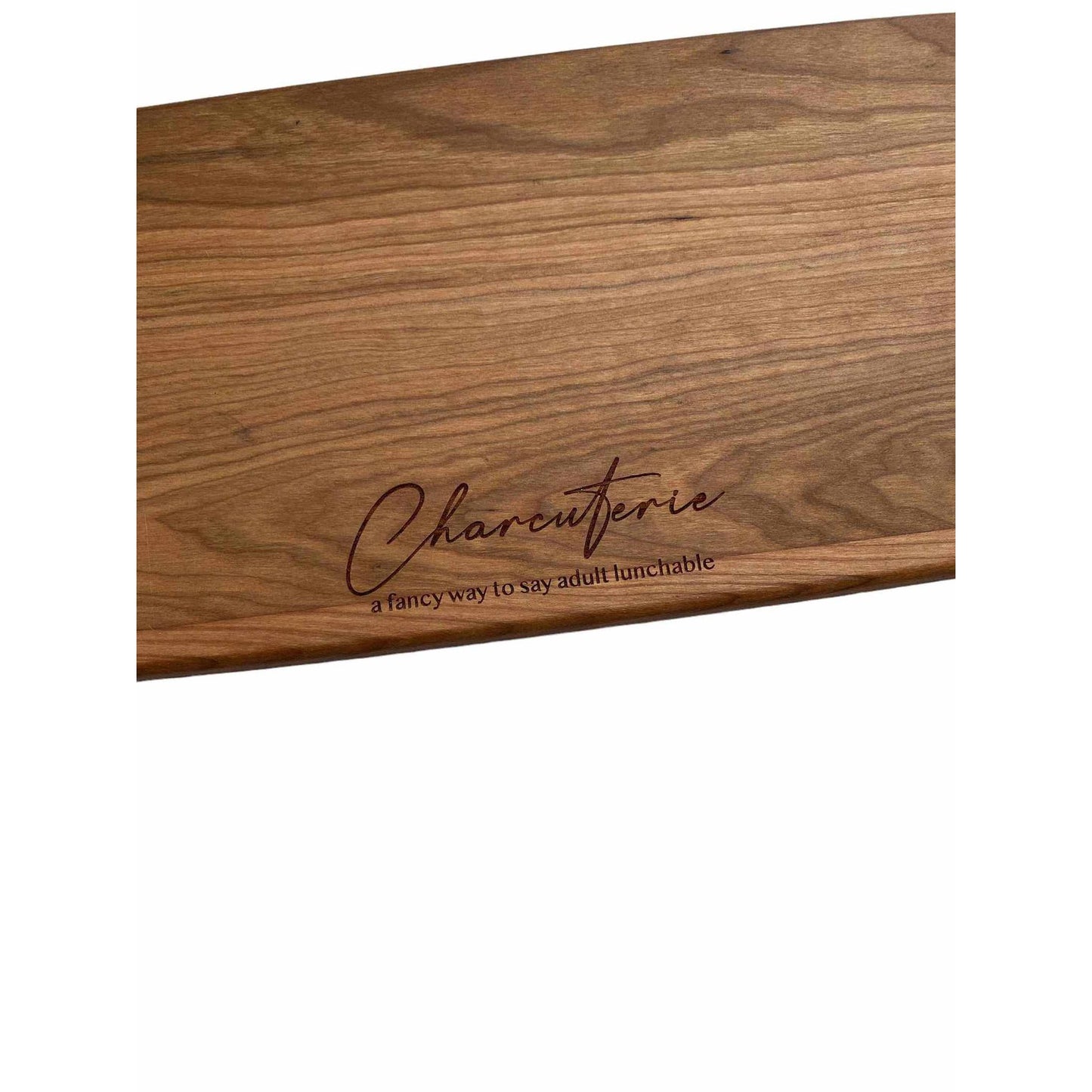 
                  
                    large engraved charcuterie wood board made of natural wood with laser-etched text for serving meats and cheeses
                  
                