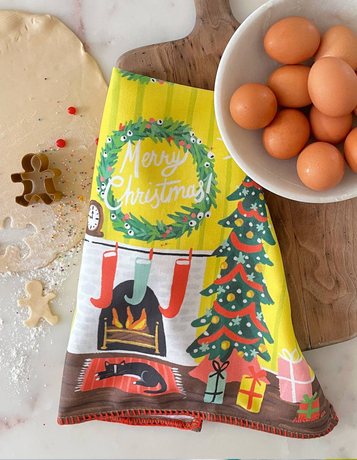 Festive Fireplace Tea Towel - Curated Home Decor