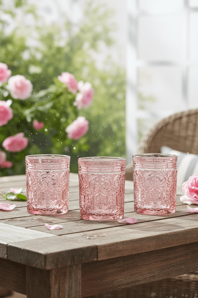 
                  
                    Pink Vintage Style Embossed Glass Tumbler Set of 4 - Curated Home Decor
                  
                