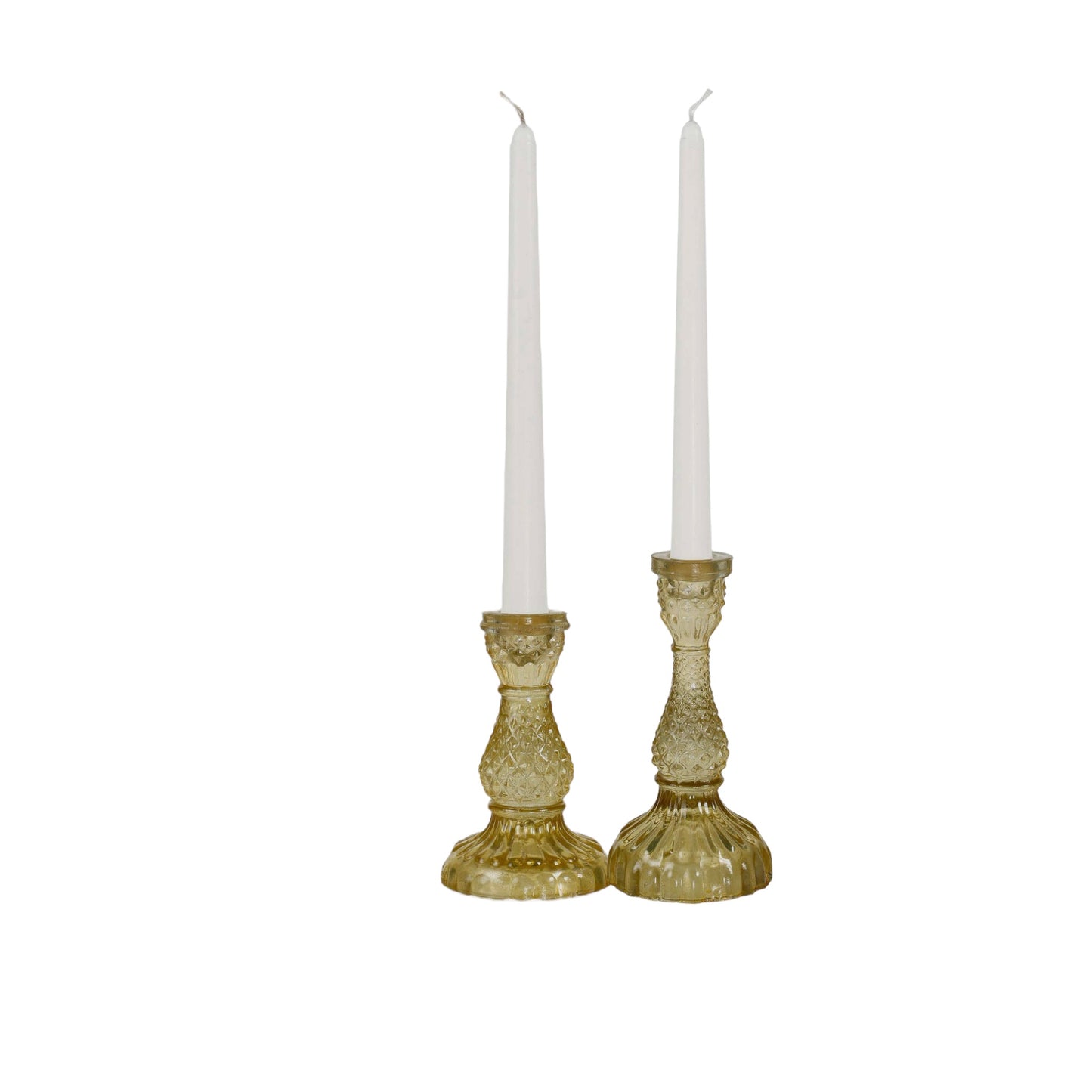 Load image into Gallery viewer, Vintage Glass Candle Stick Holder Set of 2 - Yellow - Curated Home Decor
