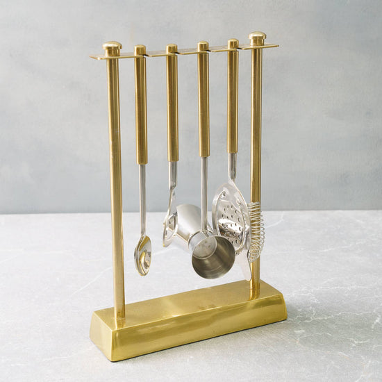 Gold Bartool Set of 4 with Stand - Curated Home Decor