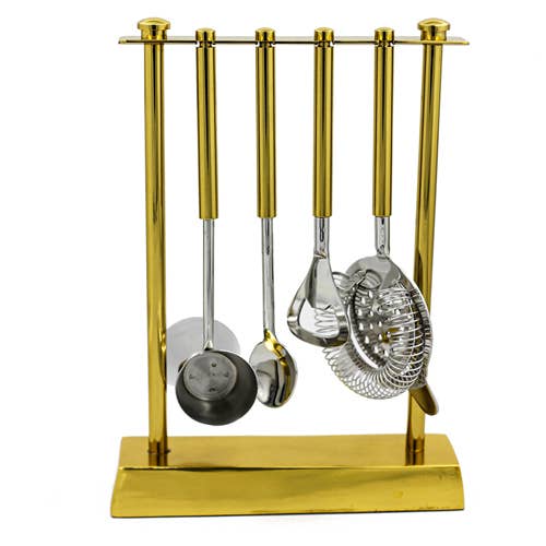 Gold Bartool Set of 4 with Stand - Curated Home Decor