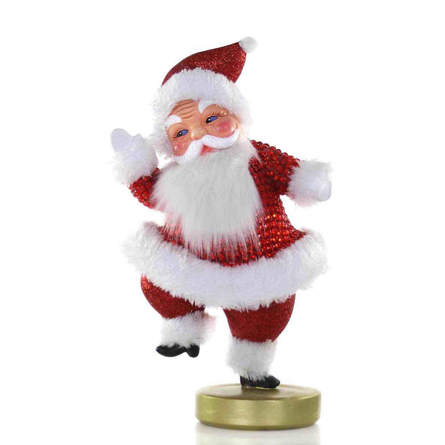 Jeweled Dancing Santa 12 inch festive resin figure with rhinestones and glitter